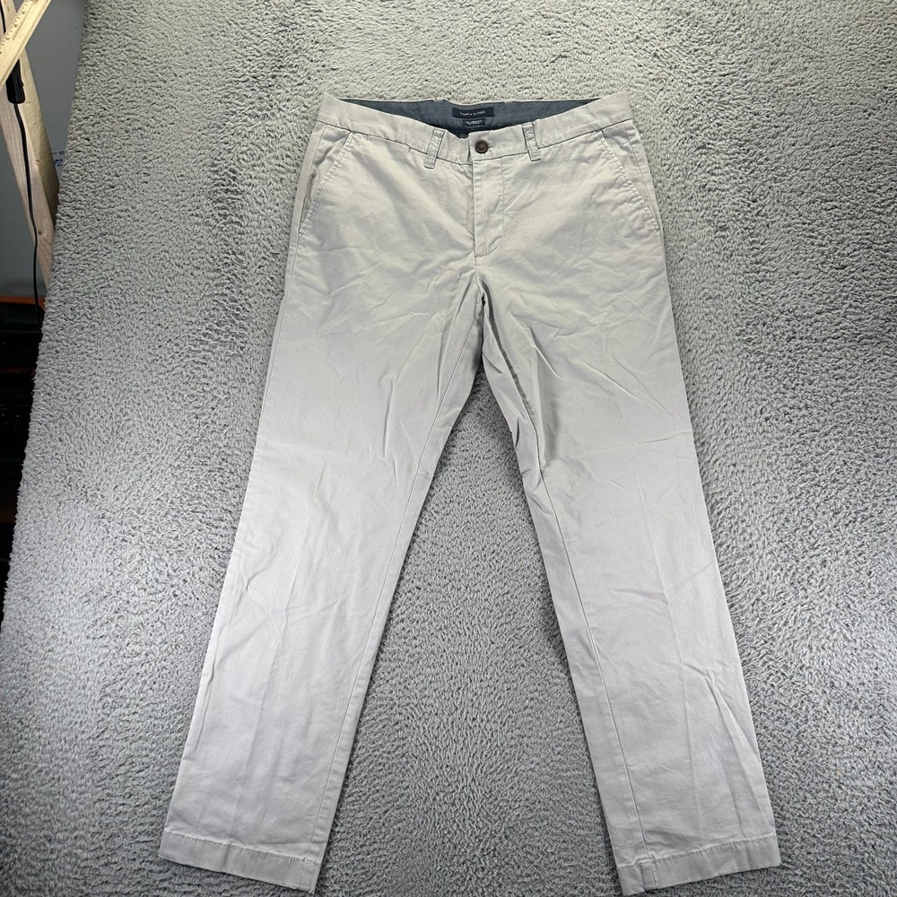 Tommy Hilfiger Pant Mens 34x32 Gray Cotton Chino Straight‎ Leg Business Stretch